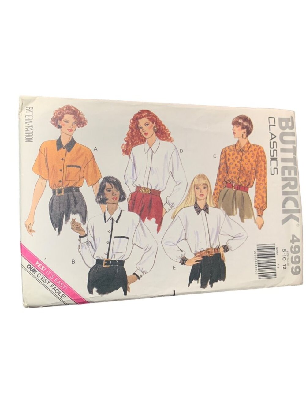 Butterick 4999 Classics Sewing Pattern Misses Shirt Size 8-10-12 Uncut